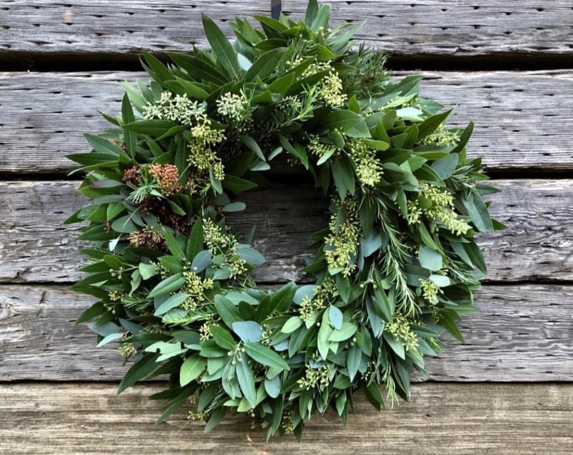 FRESH Eucalyptus Bay leaf Rosemary wreath full of aroma front Door Dec –  GreenishBlu