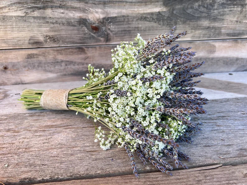 Fresh Gypsophilia Baby’s Breath and Dried Lavender Set DIY Wedding Bride Bouquet, Bridesmaids Bouquets, Boutonnière,Thanksgiving, Home Decor