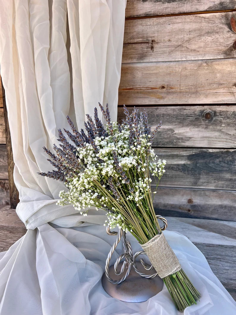 Fresh Gypsophilia Baby’s Breath and Dried Lavender Set DIY Wedding Bride Bouquet, Bridesmaids Bouquets, Boutonnière,Thanksgiving, Home Decor