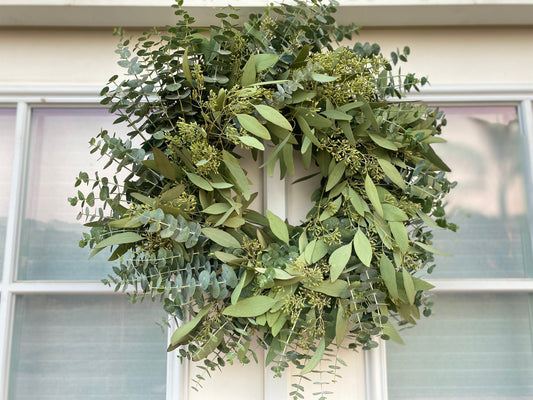 Baby Blue and Seeded Eucalyptus Wreath for Front Door Decor, Wall, Porch, Home Decor, Birthday Gift, Christmas, winter Wedding, Aromatic