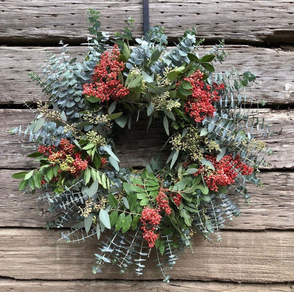 Fresh Baby Blue Eucalyptus , Cotoneastar, and seeded wreath for front door decor, spring, summer decor Christmas, New year,  Hausewarming