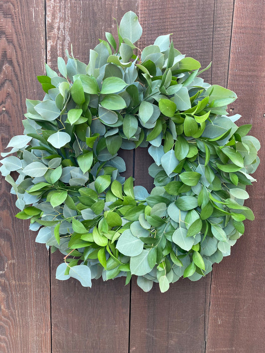 FRESH real eucalyptus silver dollar and ruscus wreath home decor for front door, wedding housewarming gift Front Door porch decor, spring.