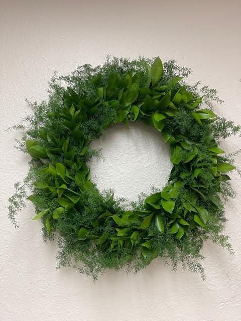 FRESH Ruscus and Deflexus Greenery Wreath for Front Door Decor, Spring, Summer, Easter, Housewarming, Birthday, Mantel, Table