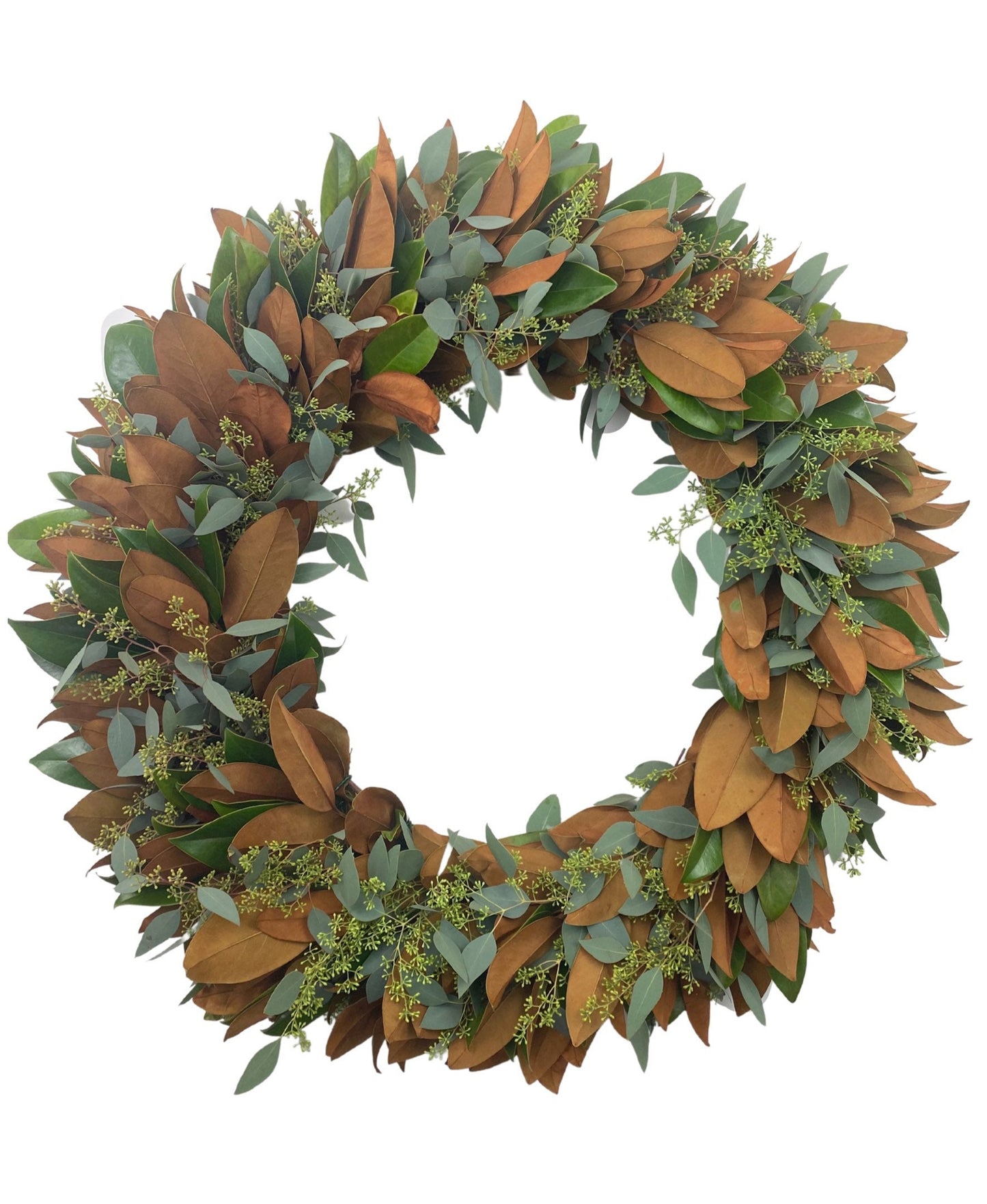 Real  Fresh Magnolia and Seeded eucalyptus Wreath for Front Door Decor. Spring Summer Valentines Day Gift