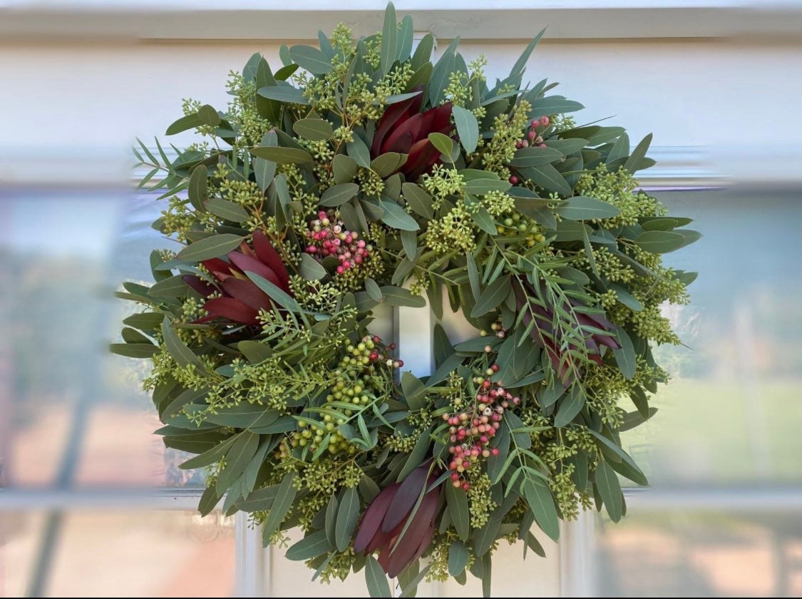 FRESH Wreath Eucalyptus Seeded, Safari and Pepperberry for Front Door, Decor Wedding Home Spring Summer Valentines Day Gift