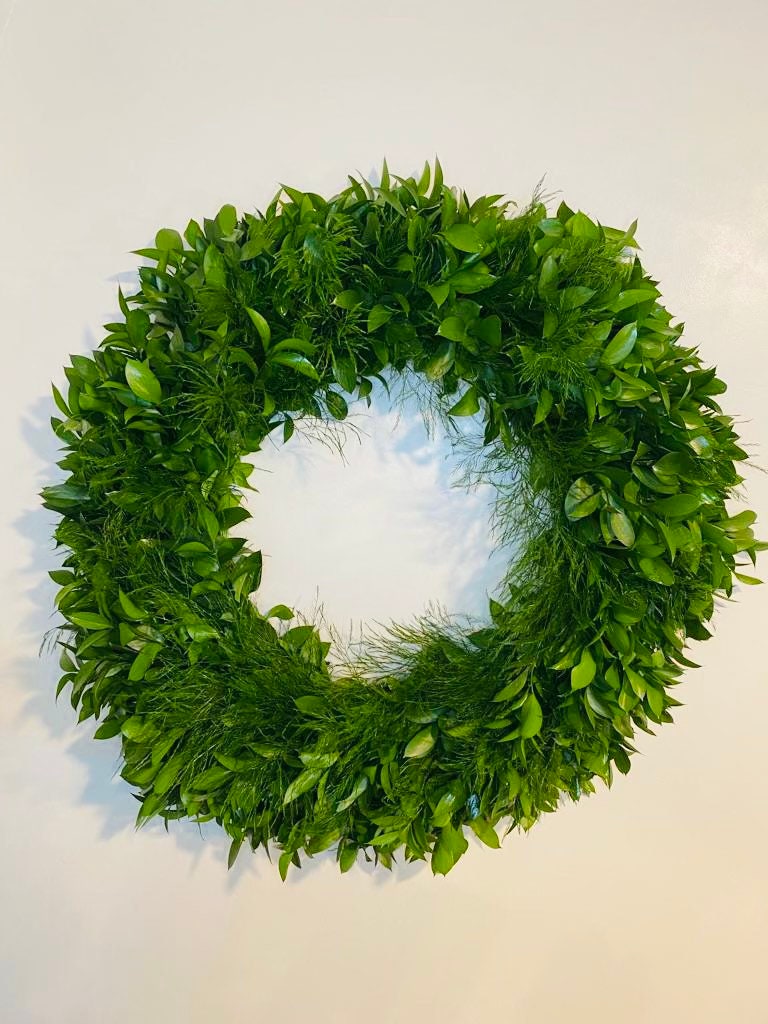 FRESH Ruscus and Deflexus Greenery Wreath for Front Door Decor, Spring, Summer, Easter, Housewarming, Birthday, Mantel, Table