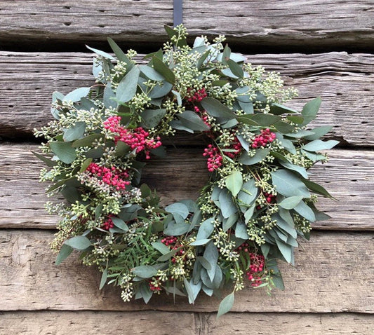 Fresh Real Wreath Eucalyptus Seeded and Pepperberry, Wreath for Front Door, Decor Home Decor Housewarming  Spring Easter Valentines Day