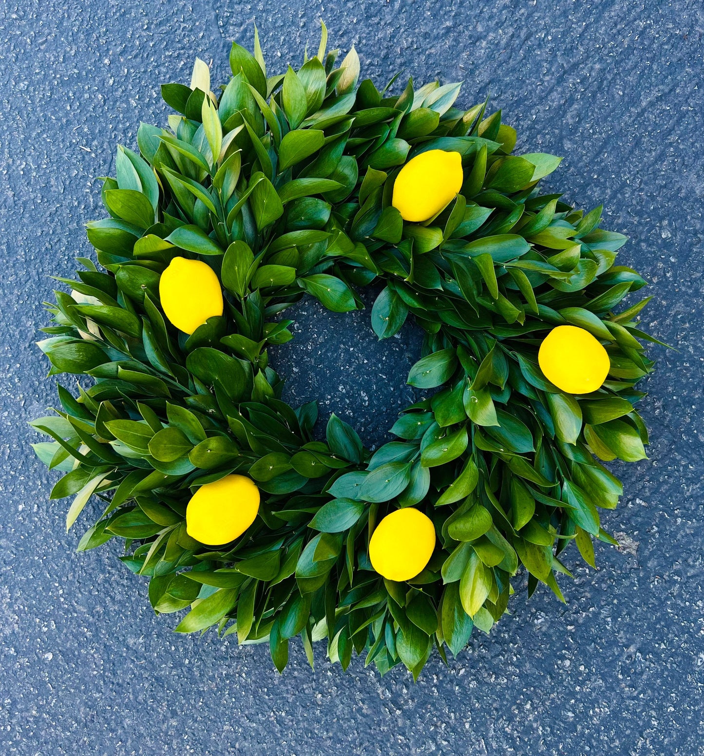 Real Fresh ruscus, and Faux Lemons Wreath for Front Door Decor, House, Indoors, Outdoors, New year , Autumn, Christmas, Kitchen, Office