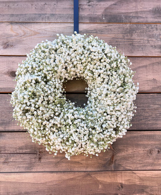 FRESH Real Baby’s Breath Wreath for Front Door, diameter Decor, Spring , Summer, Party, Wedding Decor, Birthday, Housewarming Gift Office