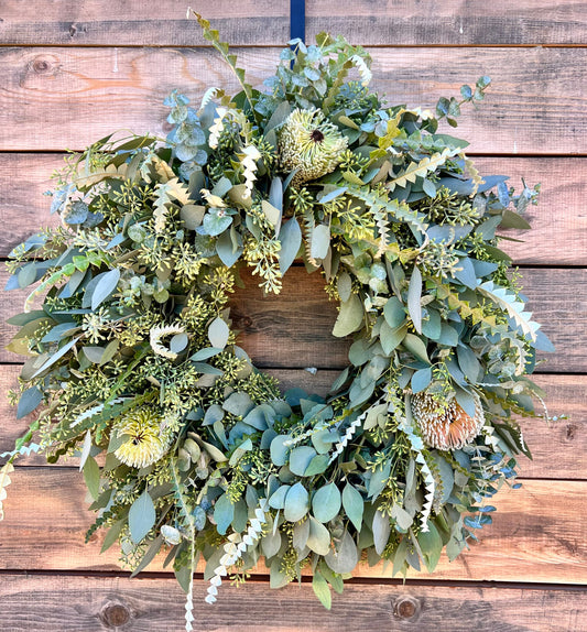 Fresh Real Eucalyptus and Banksia Flower Wreath for Front Door Decor, Porch Decorations farmhouse Home Decor Spring Valentines  Gift Easter