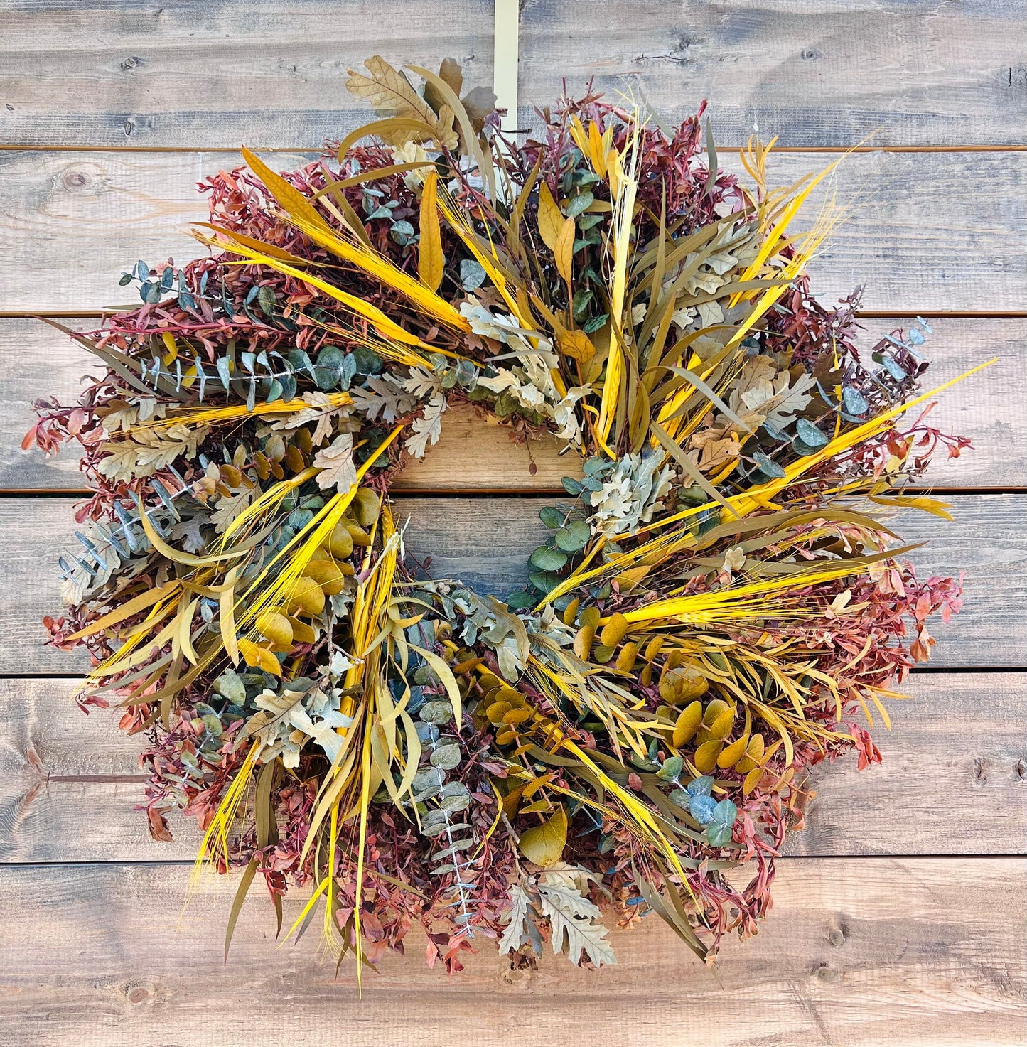 Real Wreath for Front Door Decor, Wheat, Eucalyptus, Winter, Christmas, New year, Birthday, housewarming, Long Lasting Everlasting preserved