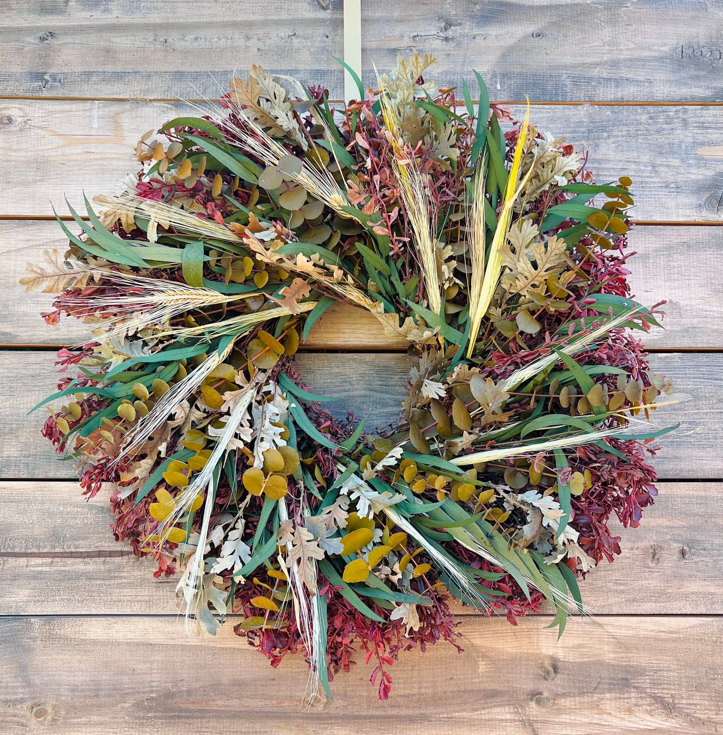 Wreath for Front Door Decor, Preserved Wheat, Eucalyptus, Salal, Winter, Christmas, New year Long Lasting Everlasting.