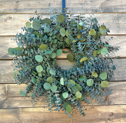 Wreath for Front Door Decor, Preserved, Baby Blue, and Silver Dollar Eucalyptus, Spring , Wedding, Party, Kitchen, Long Lasting, Aromatic