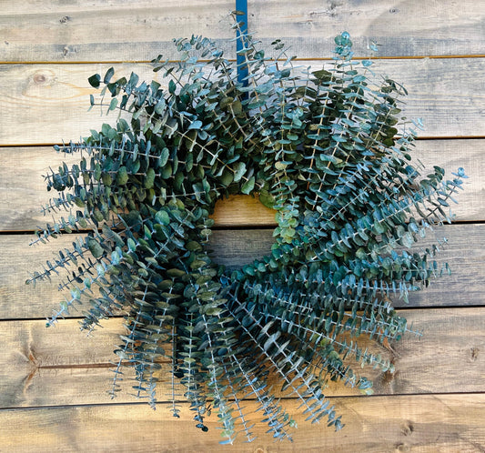 Green Natural Look Wreath for Front Door Decor, Preserved, Baby Blue Eucalyptus, Spring, Summer, Valentines Day Birthday, Long Lasting.