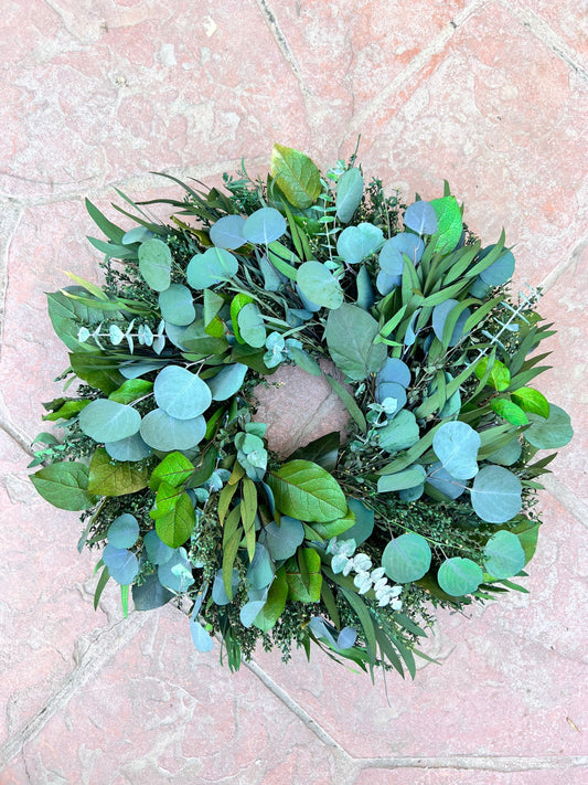 All Green Floral Wreath for Front Door Decor, Real Preserved, Everlasting, Spring, Easter, Aromatic, Kitchen, Office Decor Valentines Day