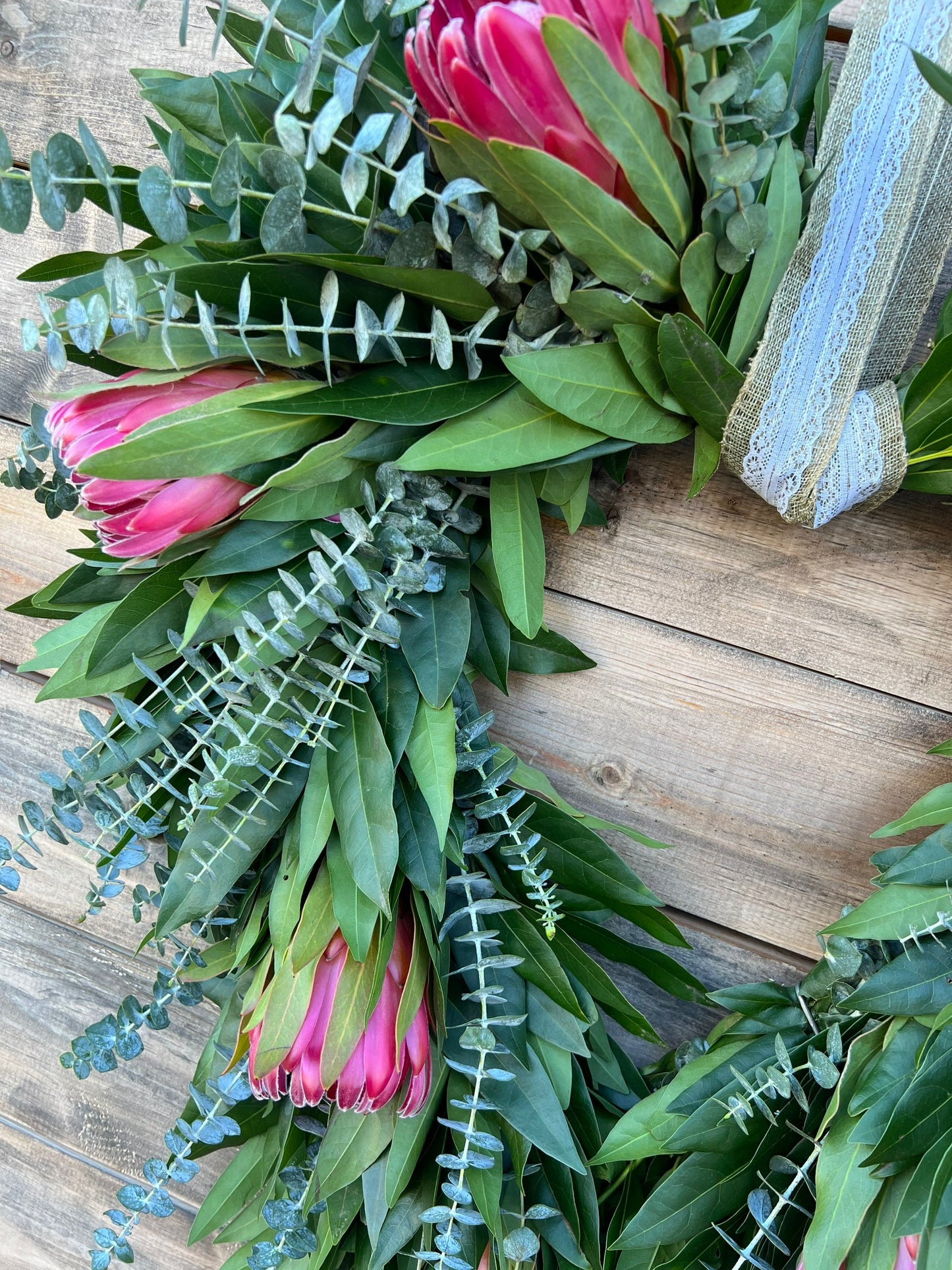 24” Real Heart Wreath for Front Door Decor, Fresh Bayleaf, Pink Ice proteas, Eucalyptus, Home Decor, wedding Decor Winter, Birthday Gift