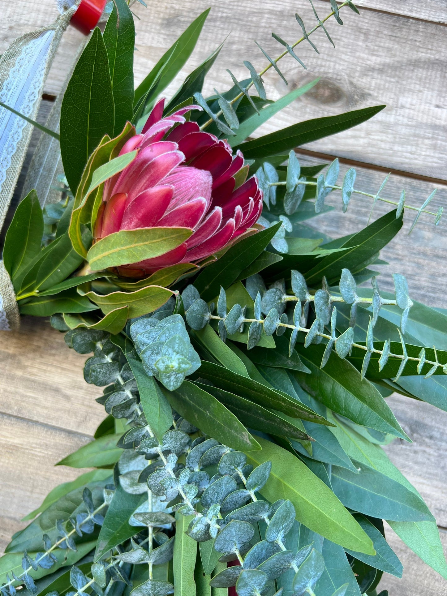 24” Real Heart Wreath for Front Door Decor, Fresh Bayleaf, Pink Ice proteas, Eucalyptus, Home Decor, wedding Decor Winter, Birthday Gift