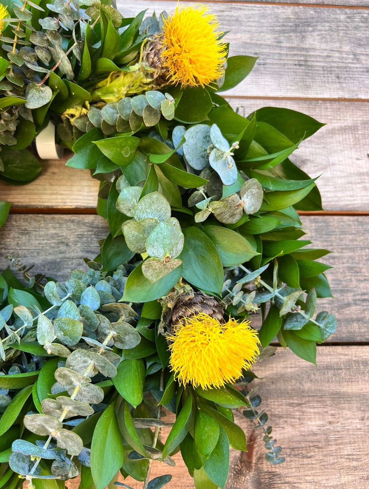 Fresh Natural Ruscus, Eucalyptus Yellow Flowers Wreath for Front Door Decor Wedding Home Decor Birthday Gift, Party, Kitchen, Spring Summer