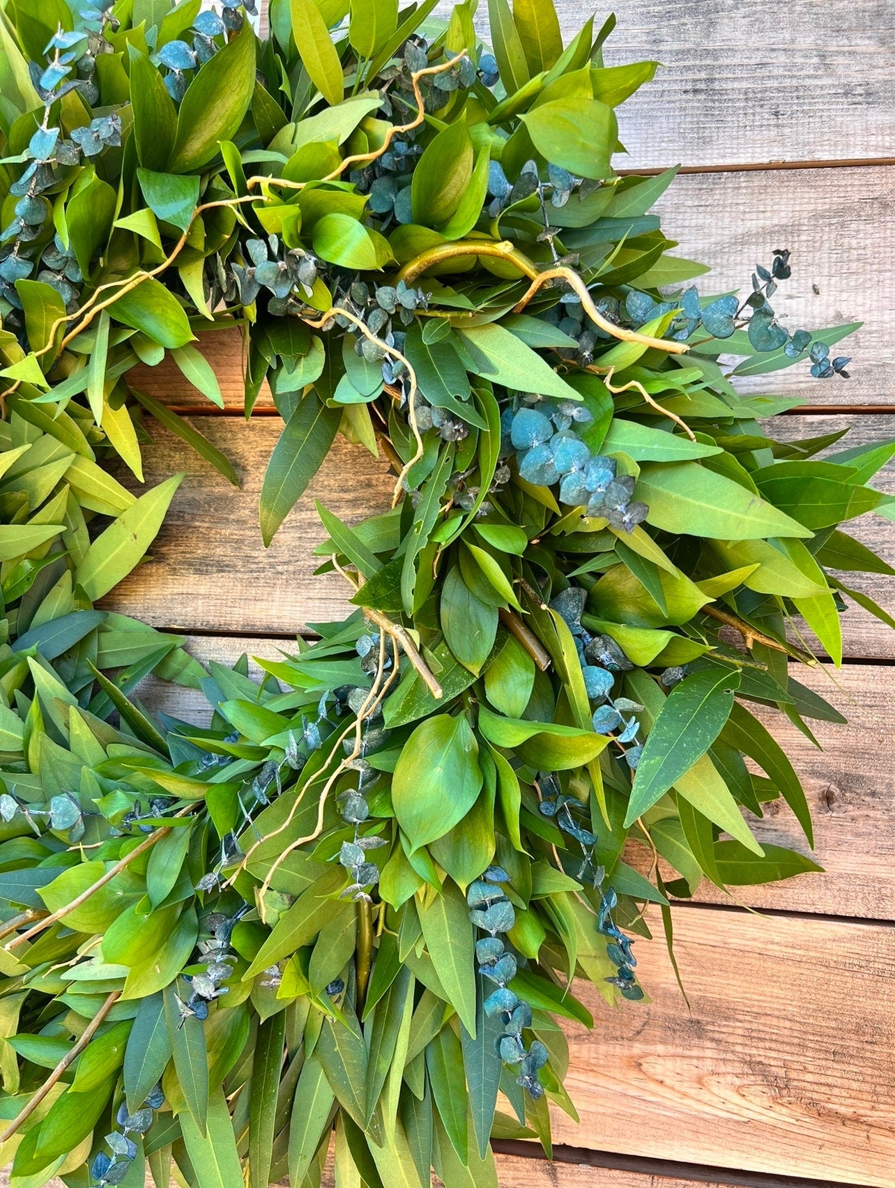 FRESH Bay Leaf,  Curly Willow Preserved Eucalyptus wreath full of aroma front door decor Wedding Birthday Gift Kitchen Spring, easter