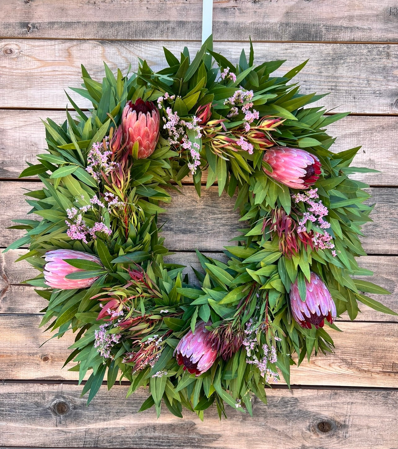 FRESH wreath Real Bayleaf, Pink Misty, Pink Ice Protea, Safari  Front Door Decor, Spring Easter. Valentines day housewarming gift birthday