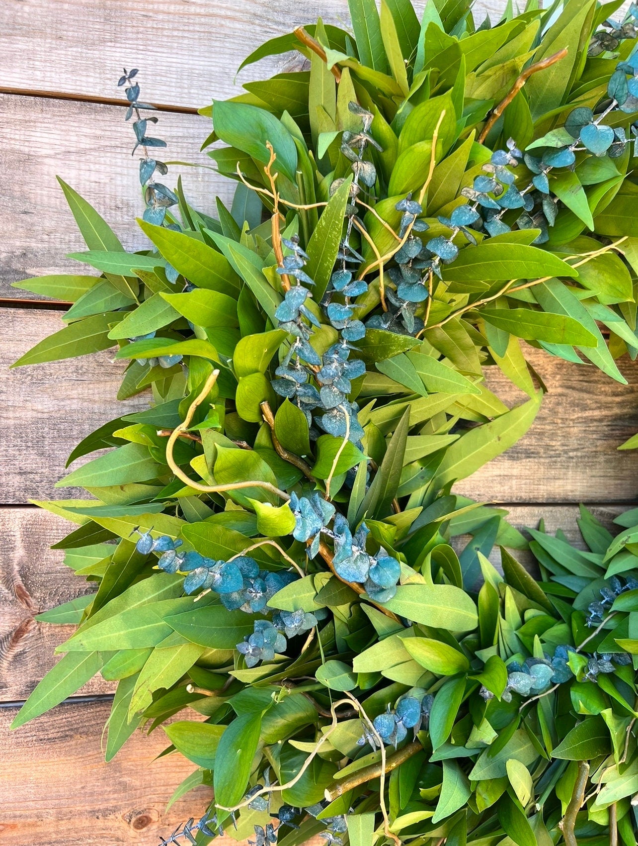 FRESH Bay Leaf,  Curly Willow Preserved Eucalyptus wreath full of aroma front door decor Wedding Birthday Gift Kitchen Spring, easter