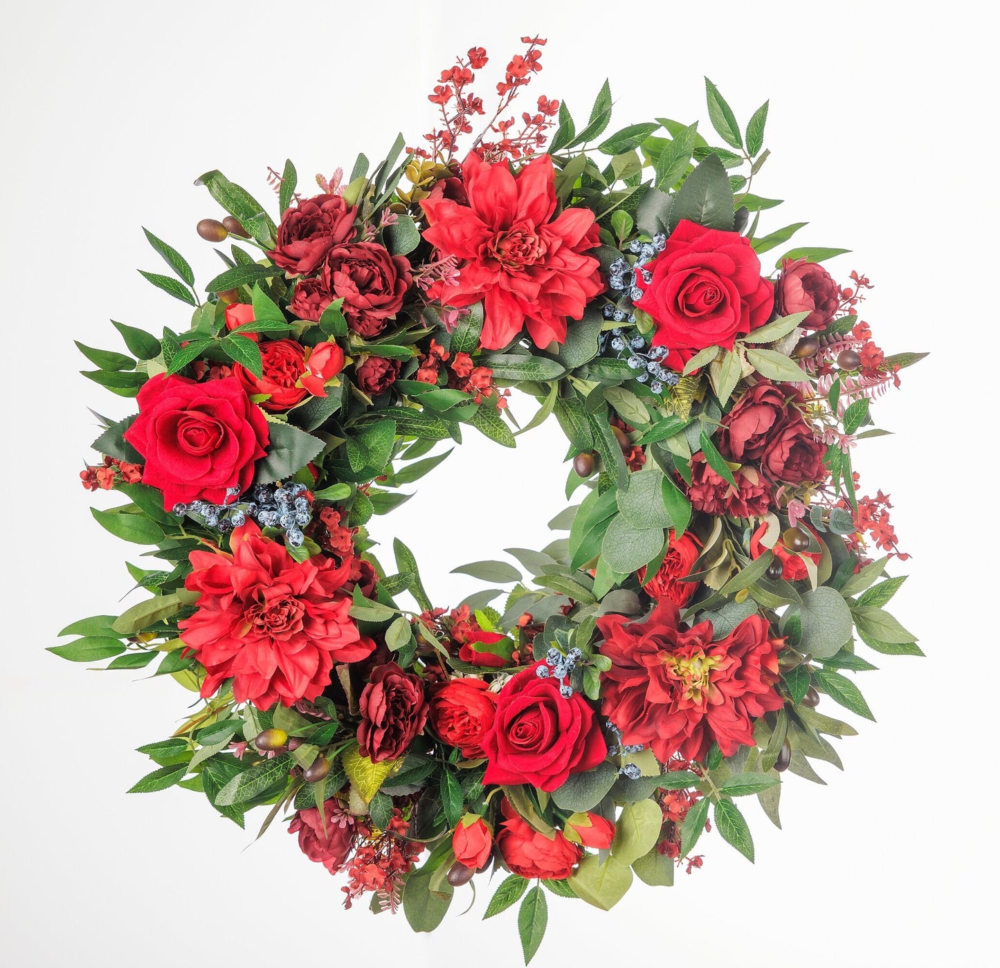 Wreath for Front Door Decor, Red Tones Faux Artificial Real Touch Indoors, Outdoors, Office, Christmas, New year Birthday, House Warming