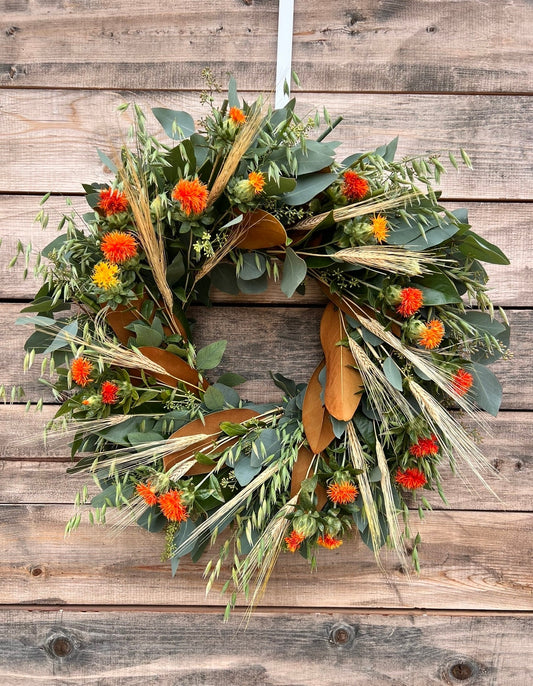 Real wreath FRESH Seeded eucalyptus, oats, real Magnolia, Safflower, wheat . Front Door Decor, Home DecorationChristmas Decor, Winter.