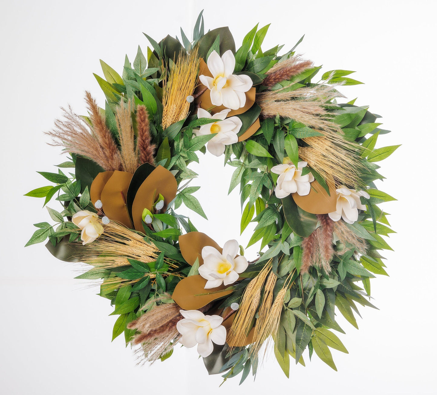 Wreath for Front Door Decor,Christmas,New year, Faux with touches of Dried  Flowers. Indoors, Winter, Birthday Gift, Magnolia, Pampas.