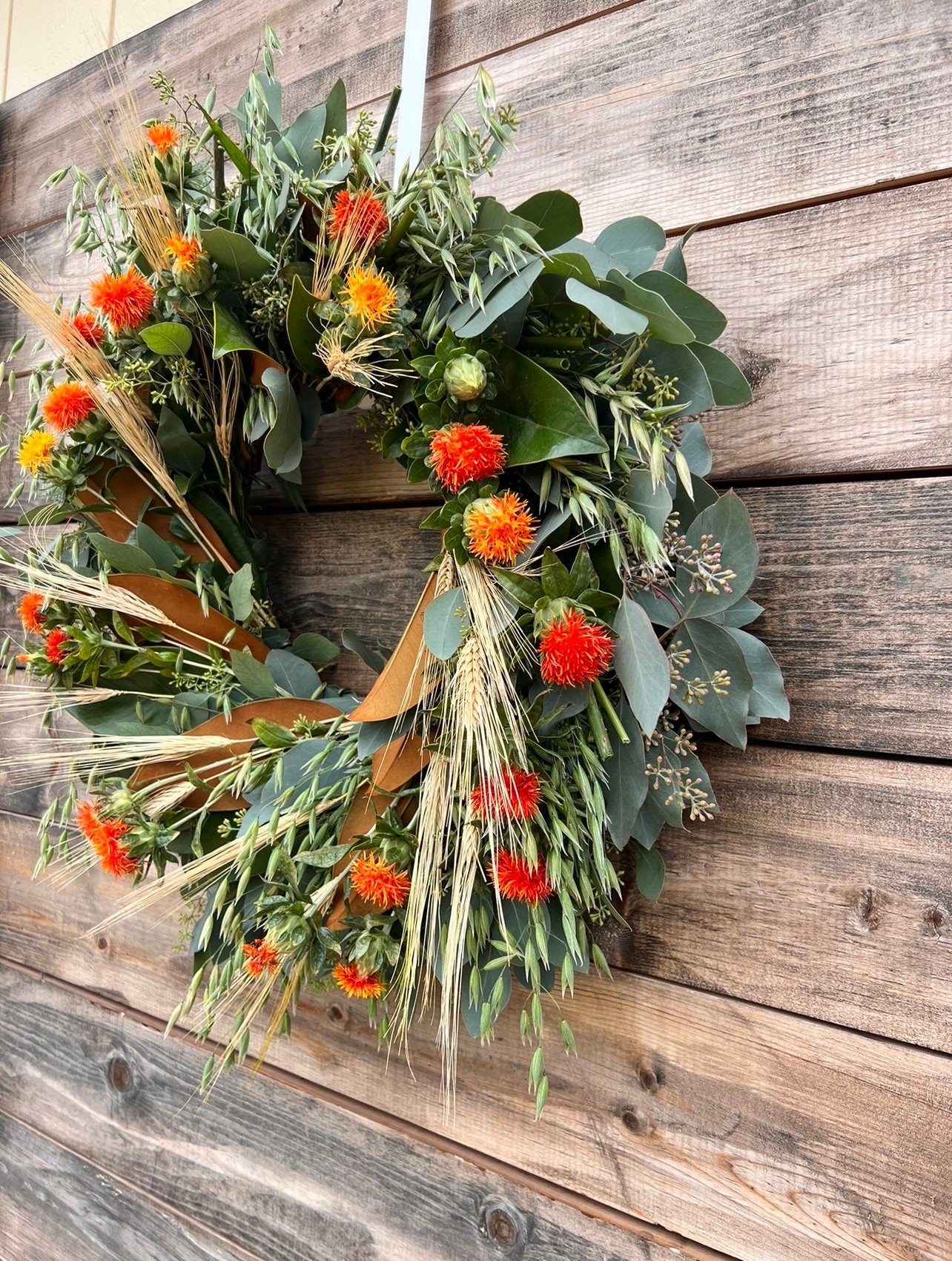 Real wreath FRESH Seeded eucalyptus, oats, real Magnolia, Safflower, wheat . Front Door Decor, Home DecorationChristmas Decor, Winter.