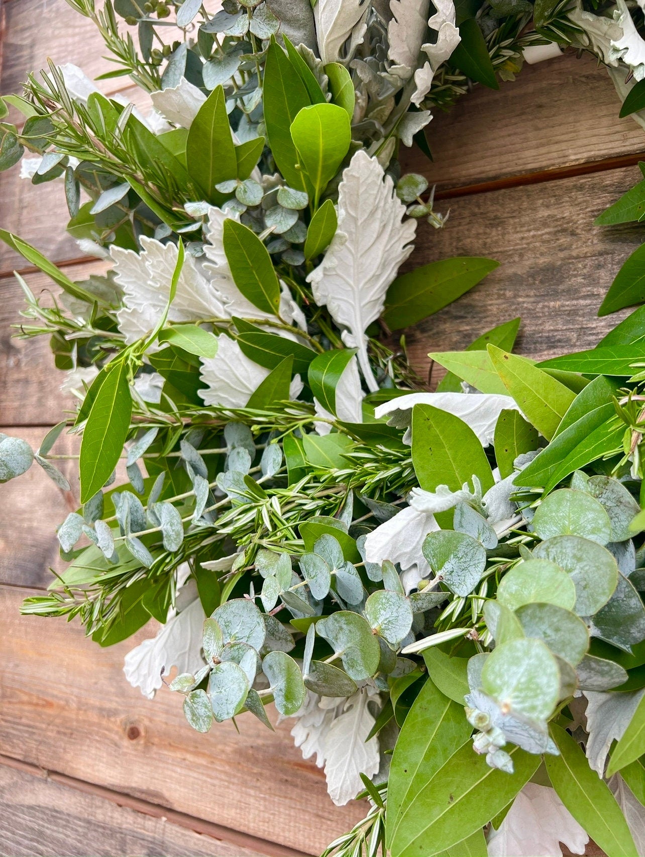 FRESH Real Dusty Miller, Bayleaf, Eucalyptus, Rosemary Wreath. Front Door Decor, Home Decoration Decor, Christmas, New year, Winter.