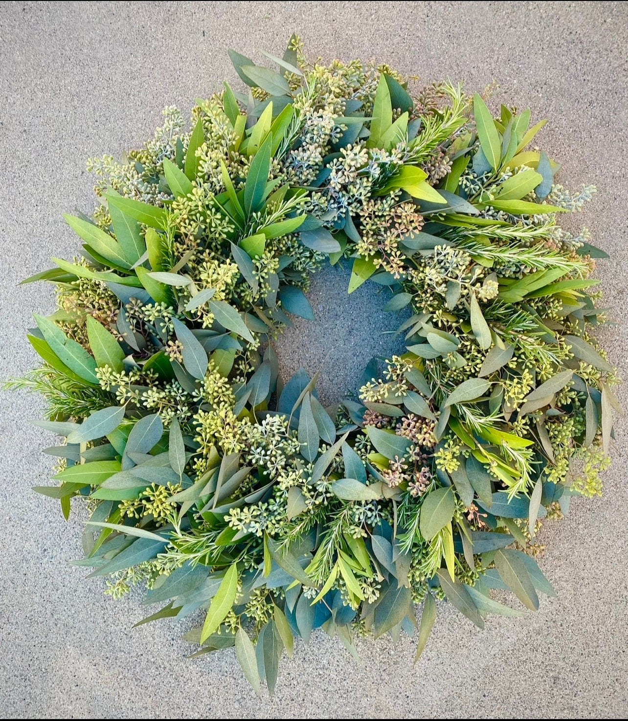 FRESH Eucalyptus seeded Bay leaf Rosemary wreath full of aroma front Door Decor. Spring, Easter, Wedding, Birthday Gift, Kitchen, Window.