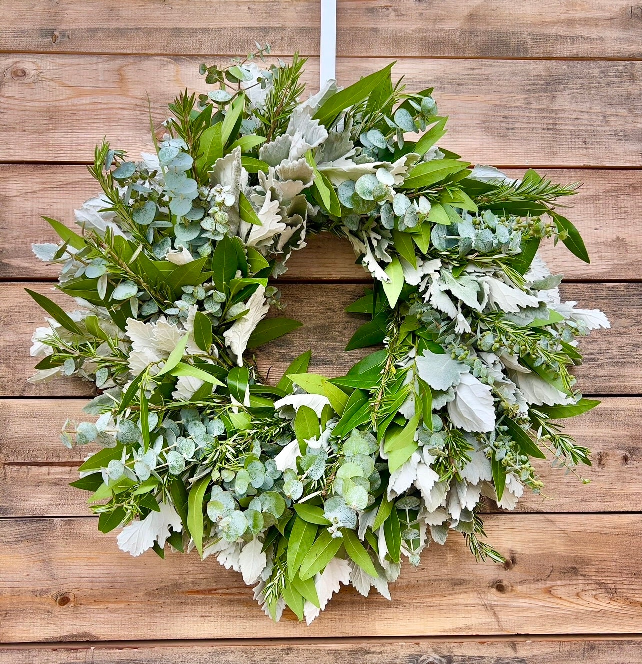 FRESH Real Dusty Miller, Bayleaf, Eucalyptus, Rosemary Wreath. Front Door Decor, Home Decoration Decor, Christmas, New year, Winter.