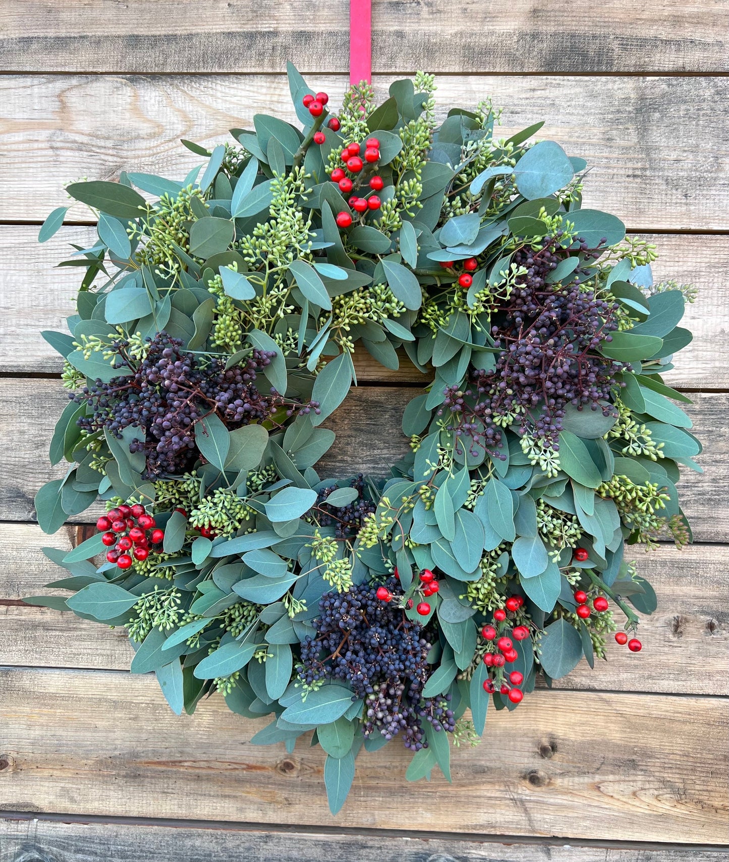 FRESH  Wreath Eucalyptus Seeded, Holly Berry and Privet for Front Door, Decor Home  Birthday Winter Spring Summer Easter Valentines Day Gift