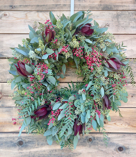 FRESH Wreath Eucalyptus Seeded, Safari and Pepperberry for Front Door, Decor Wedding Home Spring Summer Valentines Day Gift