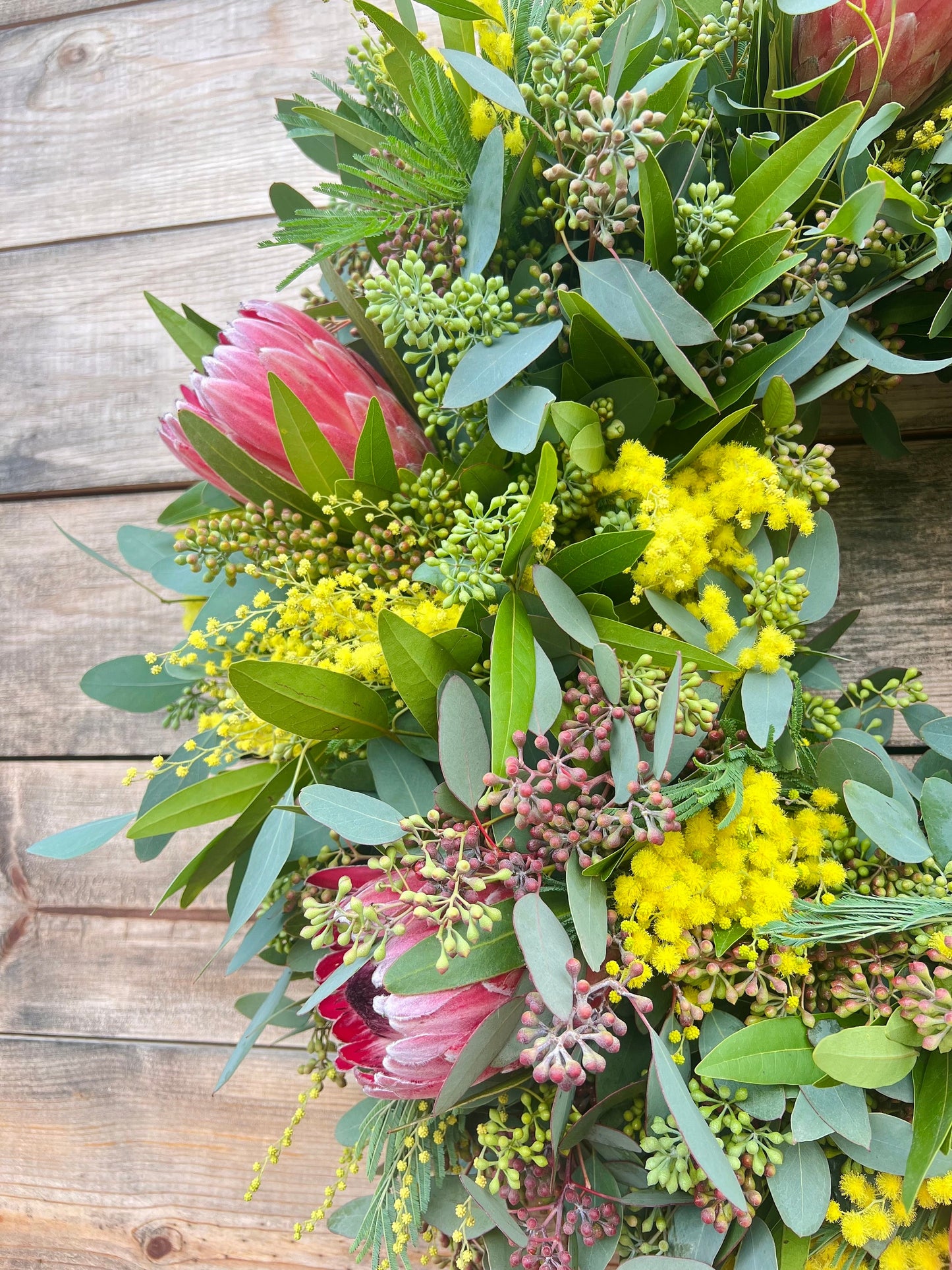 Fresh Real Wreath for Front Door Decor, Bayleaf Laurel, Eucalyptus, Proteas, Acacia, Spring, Summer,  Valentines Day Gift